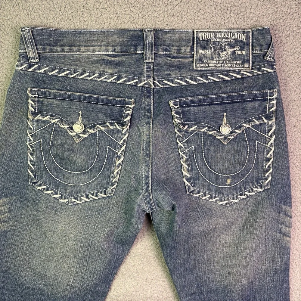 VTG Y2K True Religion Jeans Mens Blue 36x28 Flap Back Streetwear USA Stitch